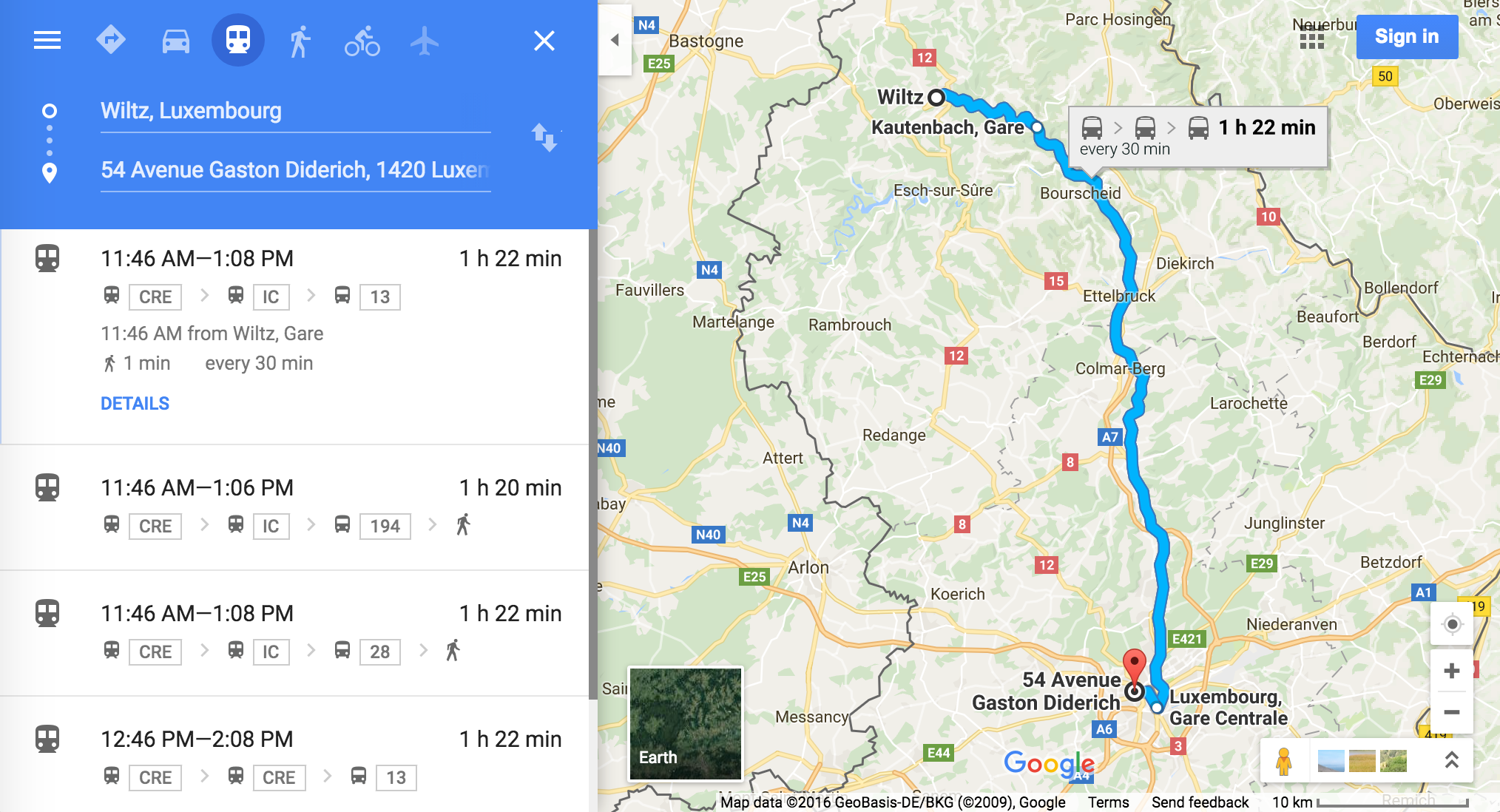 Intégration de l’horaire intégré mobiliteit.lu dans Google Maps